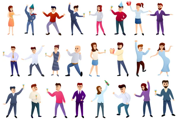 Büro party icons set, cartoon stil — Stockvektor