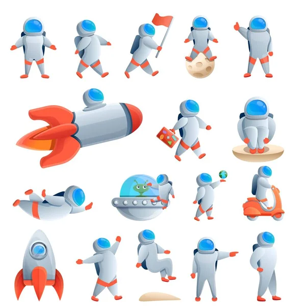 Conjunto de iconos de astronauta, estilo de dibujos animados — Vector de stock