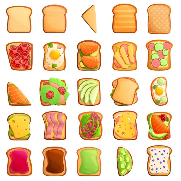 Toast icone set, stile cartone animato — Vettoriale Stock