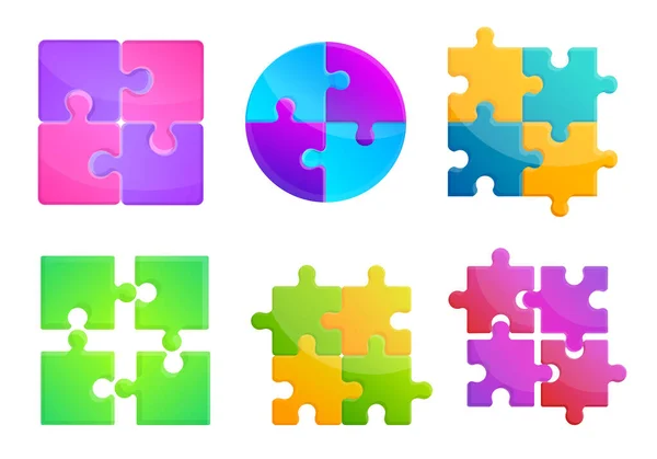 Jigsaw conjunto de iconos, estilo de dibujos animados — Vector de stock