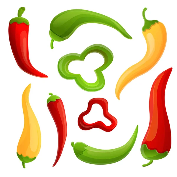 Chili Icons Set, Cartoon-Stil — Stockvektor