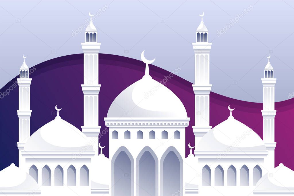 Mosque building concept background, cartoon style