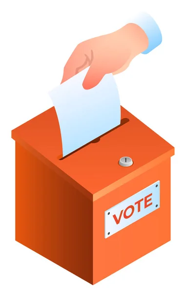 Hand puts ballot in the ballot box banner — Stock Vector