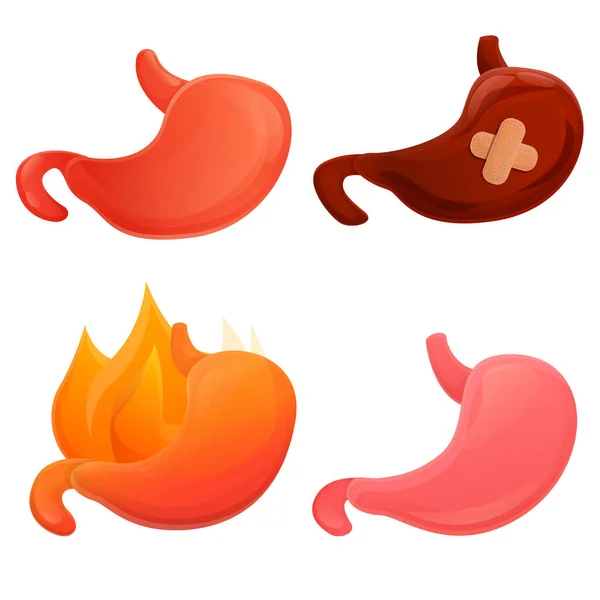 Conjunto de iconos de estómago, estilo de dibujos animados — Vector de stock