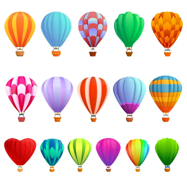 Set icone mongolfiera, stile cartone animato — Vettoriale Stock