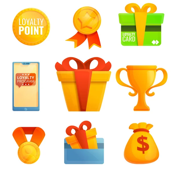 Loyalty program icons set, cartoon style — Stock Vector