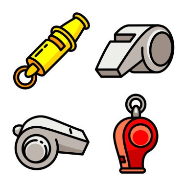 Whistle icons set, outline style vector