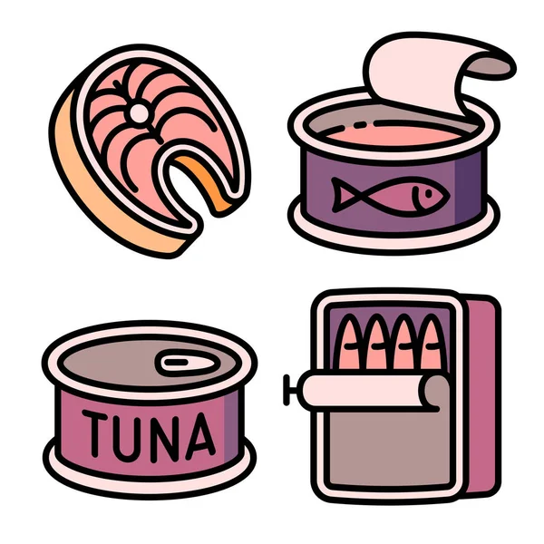 Conjunto de iconos de atún, estilo de esquema — Vector de stock