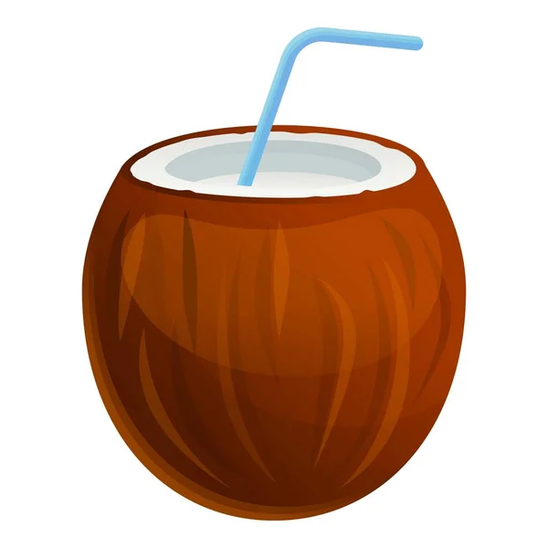 Icono de cóctel de coco, estilo de dibujos animados — Vector de stock