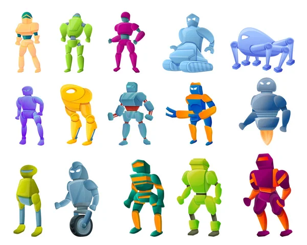 Conjunto de ícones de robô-transformador, estilo cartoon — Vetor de Stock