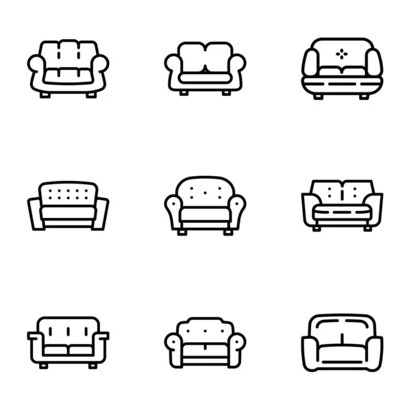 Set icona divano classico, stile contorno — Vettoriale Stock