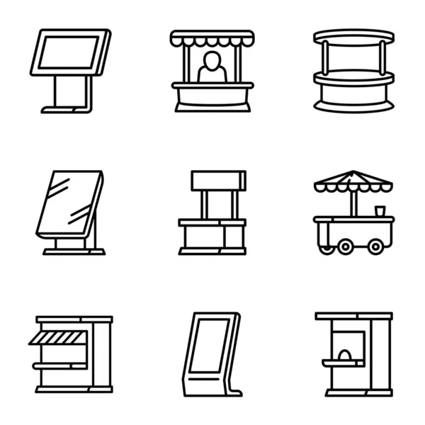 Street shop kiosk icon set, outline style — Stock Vector