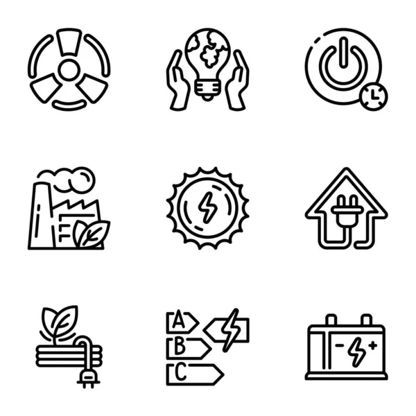 Conjunto de iconos de energía ecológica, estilo de esquema — Archivo Imágenes Vectoriales
