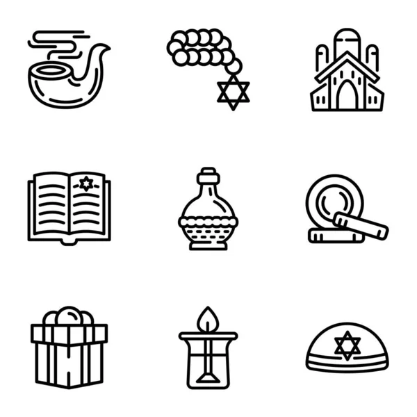 Conjunto de iconos del judaísmo, estilo de esquema — Vector de stock