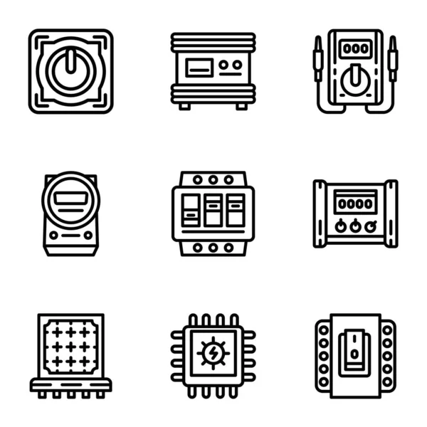 Conjunto de iconos de dispositivo de energía, estilo de esquema — Archivo Imágenes Vectoriales