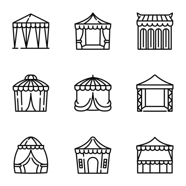 Ensemble d'icônes de tente de fête, style contour — Image vectorielle