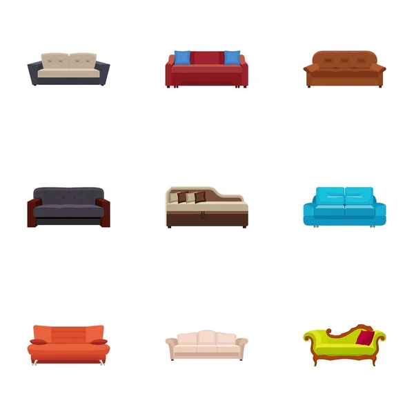 Conjunto de iconos de sofá moderno, estilo plano — Vector de stock