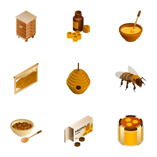 Conjunto de ícones de própolis de mel, estilo isométrico —  Vetores de Stock