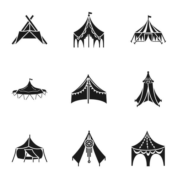 Праздничный набор икон палатки, простой стиль — стоковый вектор