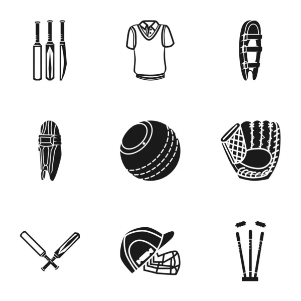 Ensemble d'icônes d'outils de cricket, style simple — Image vectorielle