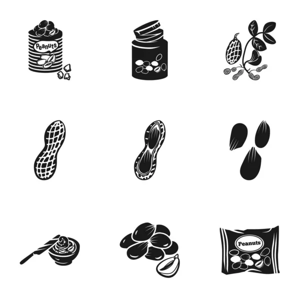 Zdrowy zestaw ikon orzeszków ziemnych, prosty styl — Wektor stockowy