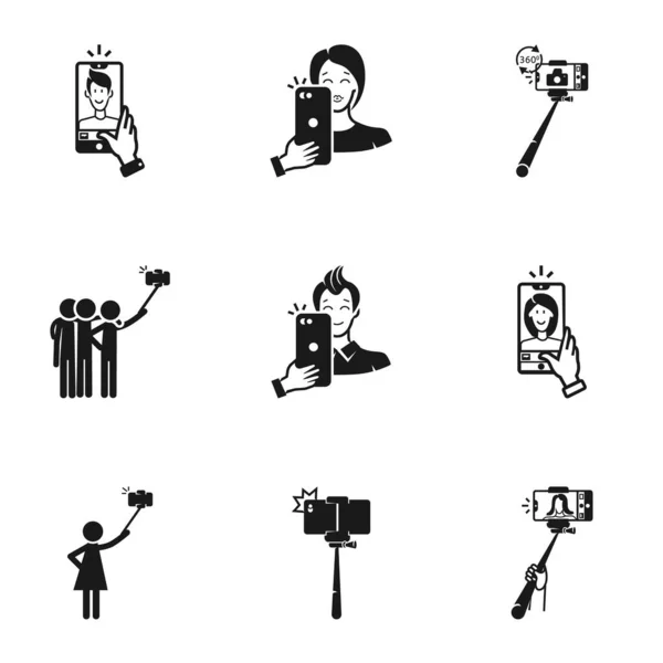 Conjunto de ícone de vara selfie, estilo simples —  Vetores de Stock