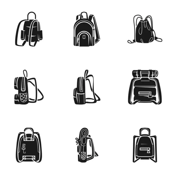 Senderismo conjunto de iconos de mochila, estilo simple — Vector de stock