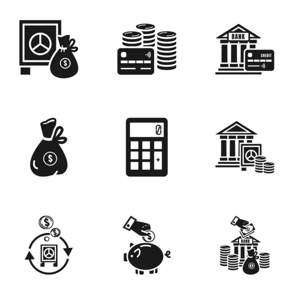 Symbolset für die Bankenfinanzierung, einfacher Stil — Stockvektor
