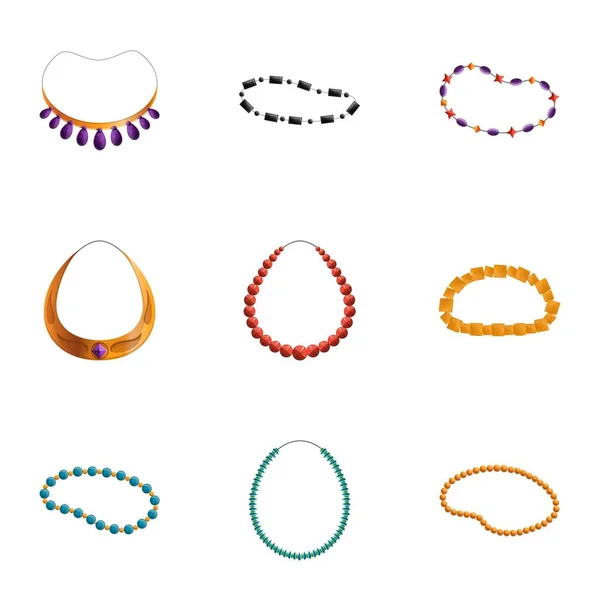 Colorful necklace icon set, cartoon style — ストックベクタ