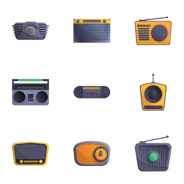 Ensemble d'icônes radio portable, style dessin animé — Image vectorielle