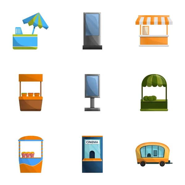 Street Store Icon Set, Cartoon-Stil — Stockvektor