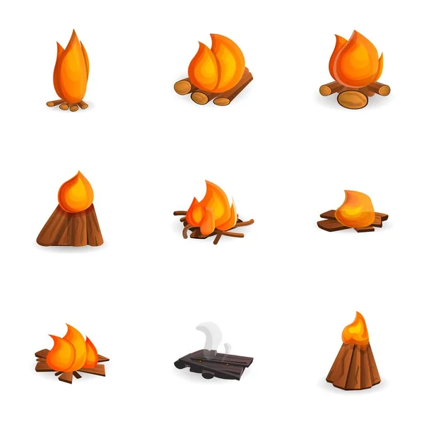 Tourism campfire icon set, cartoon style