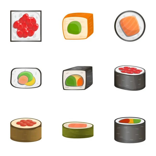 Conjunto de iconos de rollo de sushi fresco, estilo de dibujos animados — Vector de stock