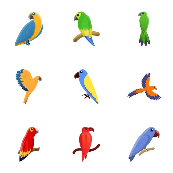 Jungle parrot icon set, cartoon style — Stock Vector