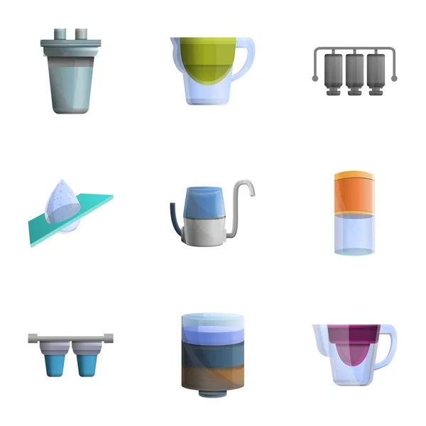 Home water filtration icon set, cartoon style — Stock Vector