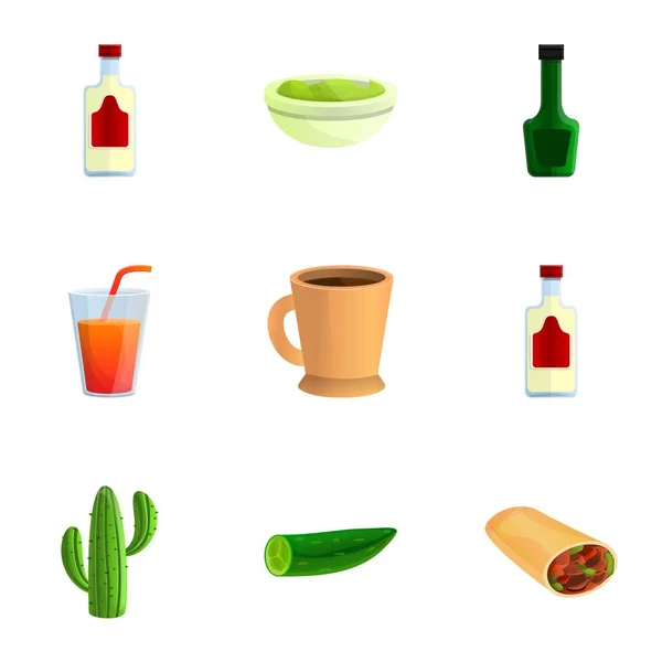 Conjunto de iconos de comida sabrosa mexicana, estilo dibujos animados — Vector de stock