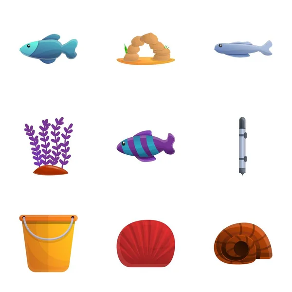 Conjunto de iconos de acuario, estilo dibujos animados — Vector de stock