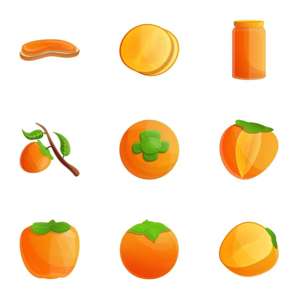 Orange Persimmon Icon Set, Cartoon-Stil — Stockvektor