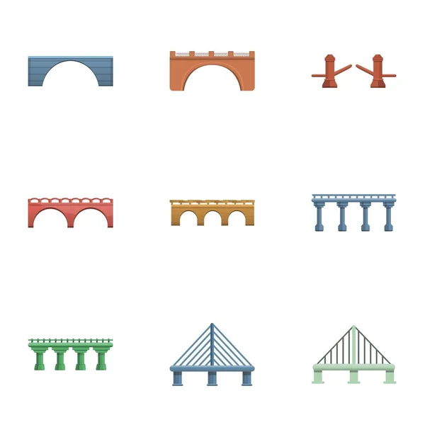 Conjunto de ícones de ponte colorida, estilo cartoon — Vetor de Stock