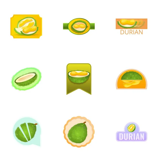 Sweet durian logo set, gaya kartun - Stok Vektor