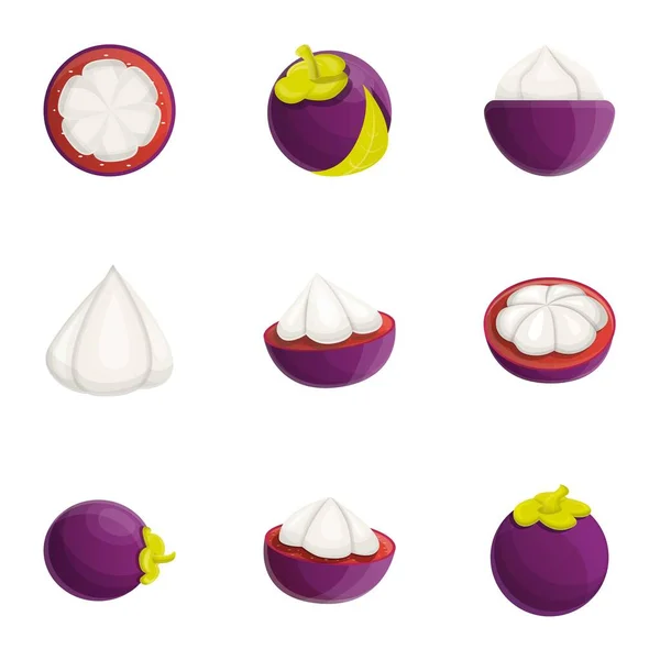 Sweet mangosteen icon set, cartoon stijl — Stockvector