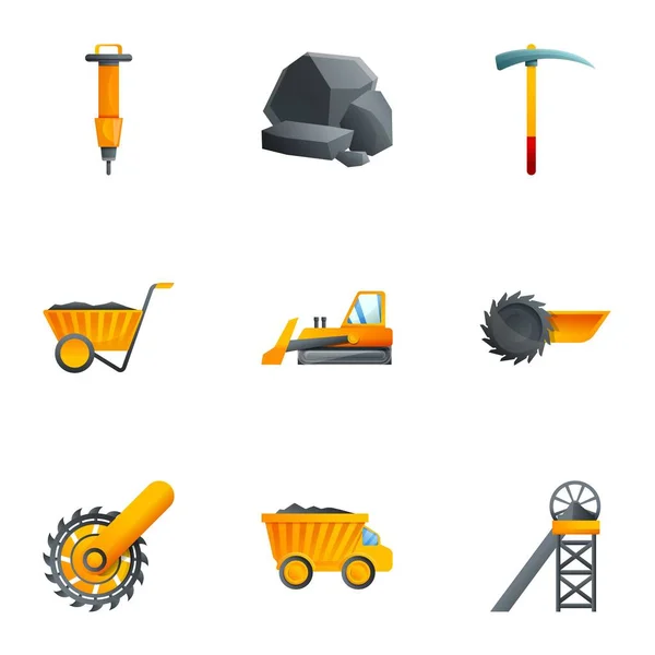 Ensemble d'icônes d'extraction du charbon, style dessin animé — Image vectorielle