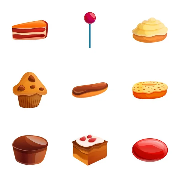 Conjunto de iconos de panadería dulce, estilo de dibujos animados — Archivo Imágenes Vectoriales