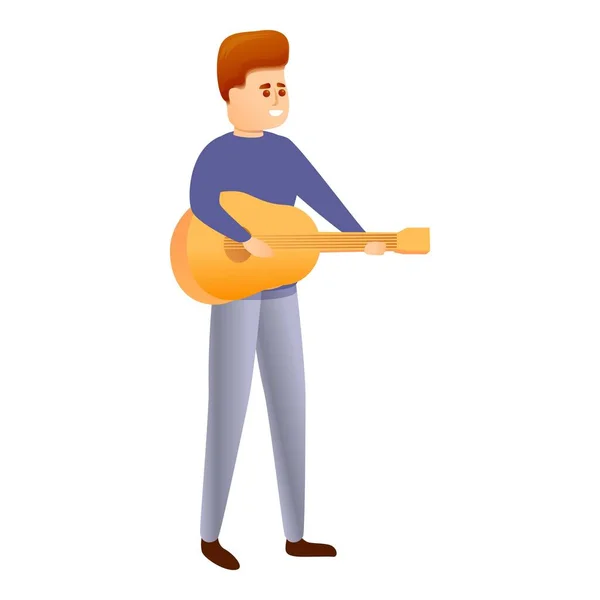 Jongen spelen gitaar icoon, cartoon stijl — Stockvector