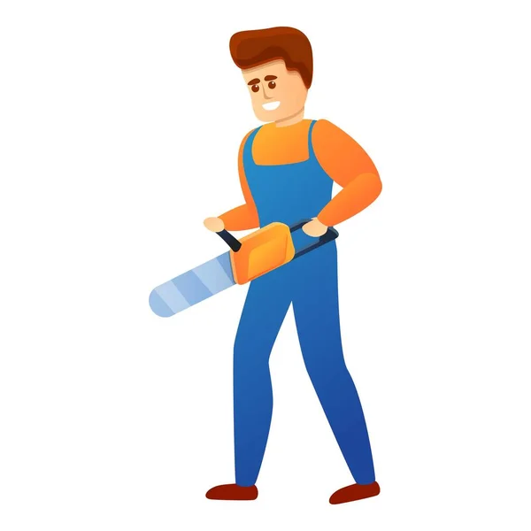 Repairman with chainsaw icon, cartoon style — Stock Vector
