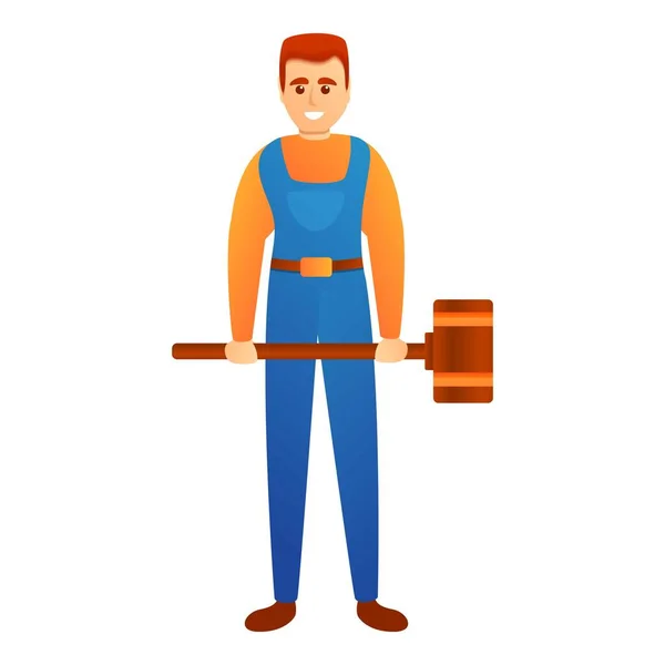 Uomo con icona martello slitta, stile cartone animato — Vettoriale Stock