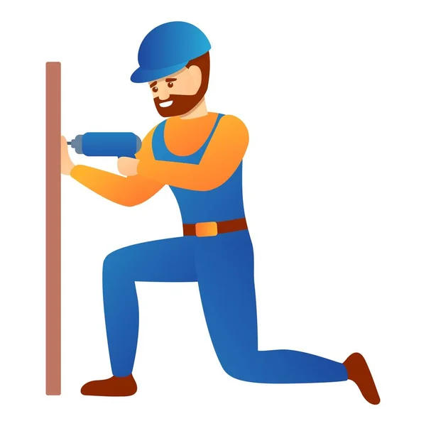 Reearded repairman icon, cartoon style — стоковый вектор