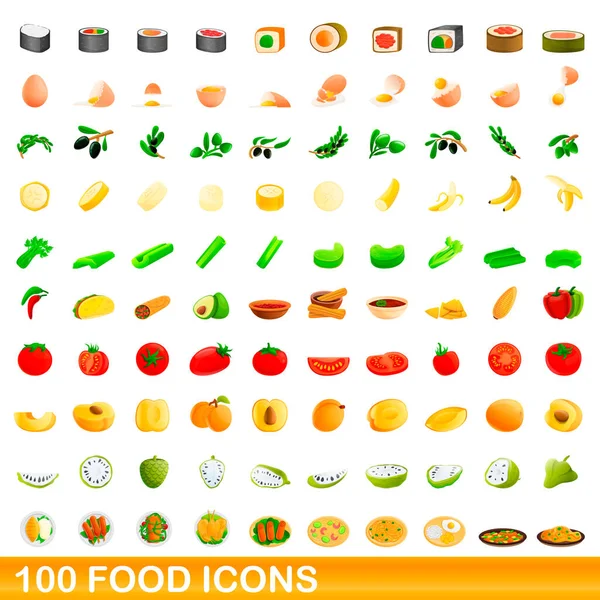 100 iconos de comida, estilo de dibujos animados — Vector de stock