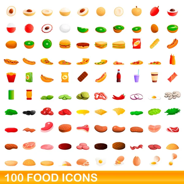 100 iconos de comida, estilo de dibujos animados — Archivo Imágenes Vectoriales