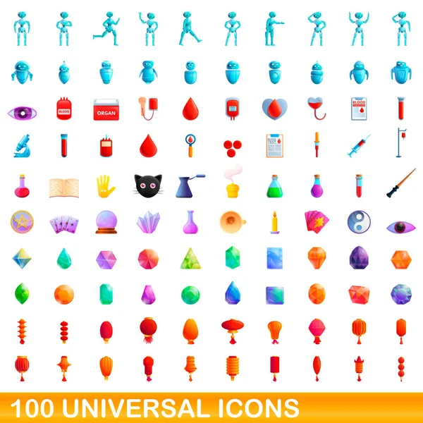 100 універсальних піктограм, мультиплікаційний стиль — стоковий вектор